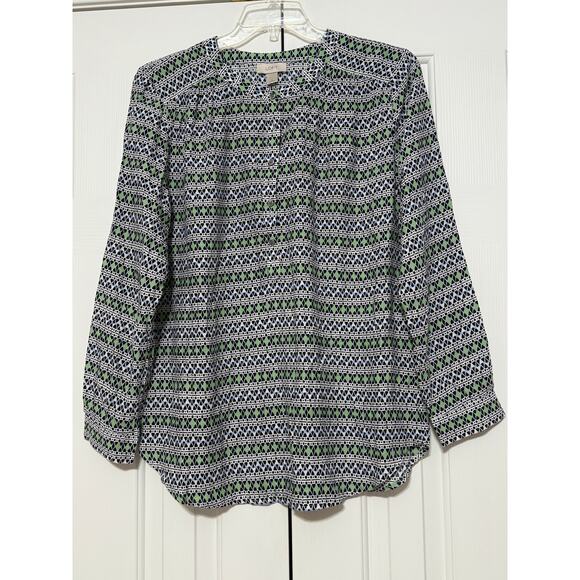 NWT Ann Taylor LOFT Patterned Long Sleeve Blouse, Size L - Picture 1 of 7